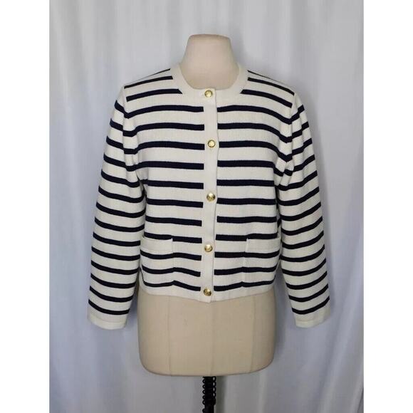 Jcrew Emilie Patchpocket Sweater Lady Jacket In Stripe - S - Ivory Navy - Picture 4 of 6